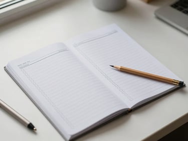 Overhead flat-lay of a habit tracker sheet with small checkboxes filled in pencil, soft daylight from a window, clean desk background, no faces