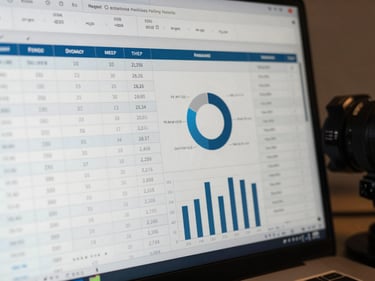 Detailed view of a spreadsheet with clean business charts on a monitor