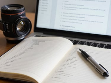 Open notebook with exams and a pen next to a computer screen showing test questions