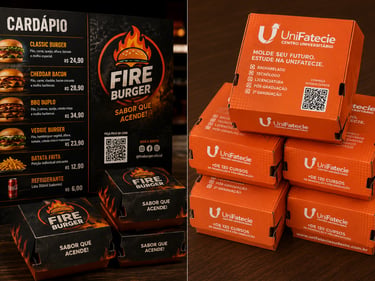 cardápio e caixa de hamburguer personalizada