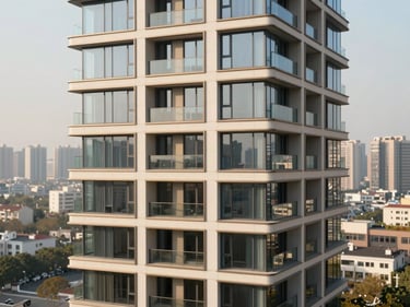 1001 Parkway Residences, high-rise facade, panoramic city views, modern design, soft natural daylight, warm editorial photography