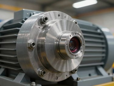 Extreme close-up of a vibration sensor mounted on a large industrial motor housing, machined metal surface and hex-bolt detail visible, practical factory overhead lighting, shallow depth of field