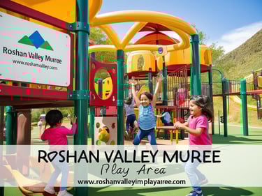a group of children playing in a play area with a sign that says rosh