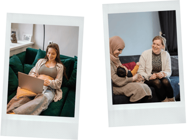 Twee polaroidfoto's met kraamzorg