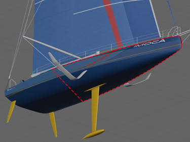 racing yacht made from carbon fibre showing test areas