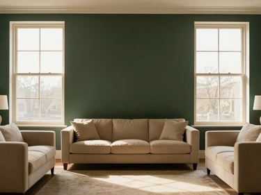 Warm minimal interior living room, soft natural window light, elegant beige furniture, premium finish