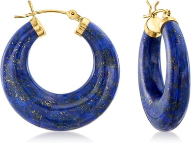 Chunky Round Lapis Lazuli Hoop Earrings in 14kt Gold by Ross-Simons
