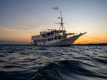 a boat with a boat in the water