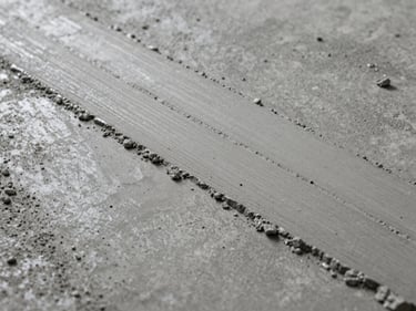 Extreme close-up of freshly poured concrete surface showing aggregate texture and trowel marks under cool studio strobe light, grey tones with sharp material detail