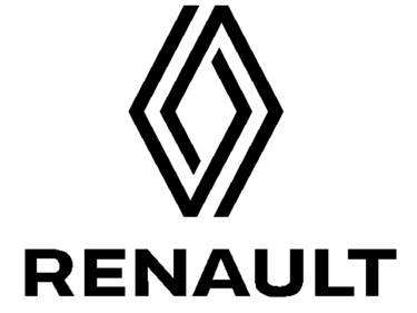 "Logo officiel Renault en noir, avec emblème losange stylisé et nom de la marque en dessous