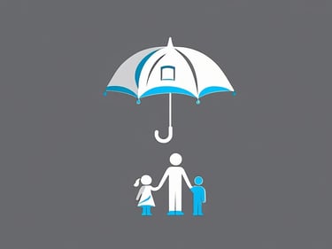 icone de parapluie au dessus de la famille pour symboliser la protection 