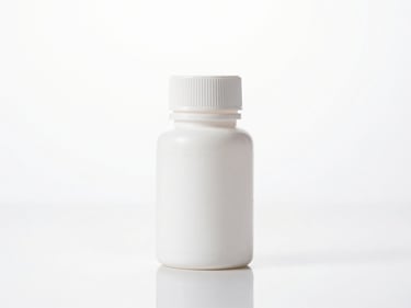 Front-facing studio shot of a white phenyl bottle on a clean reflective surface, clinical lighting
