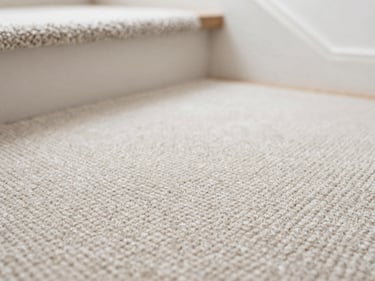 Macro shot of woven carpet fibers on a non-slip stair tread pad, highlighting texture and material quality, soft diffused light