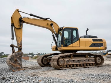 Raw profile shot of heavy machinery on gravel, high detail, realistic desaturated tones