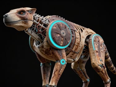 Tight overhead viewport shot of a quadruped creature rig, cyan rim light defining shoulder and hip joints, wireframe skin deformation visible on flank, black studio void background