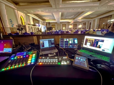 Corporate hybrid event livestream production setup