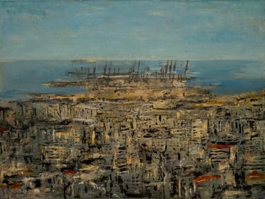 Acrylic on canvas painting of Beirut Port in Lebanon by artist Jessy Tabet