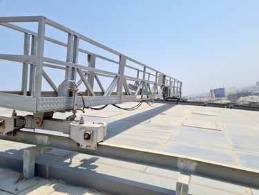 اصلاح سلات تنظيف اواجهات الزجاج، صيانة رافعات تنظيف قزاز, bmu maintenance , gantry maintain in ksa