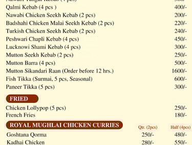 a menu of a restaurant with a menu listing