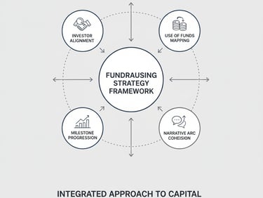 Diagram illustrating how a clear fundraising strategy aligns milestones, use of funds, investor fit,