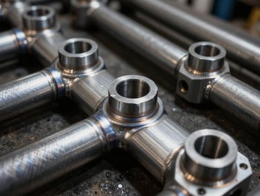 Macro technical shot of custom aluminum weld joints and heavy-duty UHMW lining integration, high-contrast metallic textures, dramatic industrial lighting, 35mm