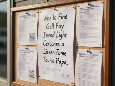 Event poster pinned on a community notice board in a small town, warm afternoon light, handwritten and printed flyers visible, candid and tactile