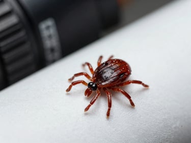 Close-up of a lone star tick on a sterile white surface, high definition scientific capture