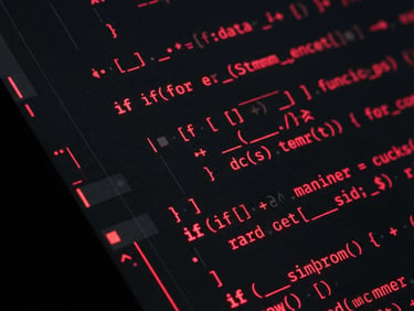Macro crop of a minimalist dark code interface on a high-end monitor, sharp crimson accents, dramatic studio shadows, 35mm lens.