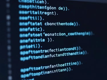 Clean code snippet on a terminal screen, monospaced font, glowing electric blue accents, macro depth of field.