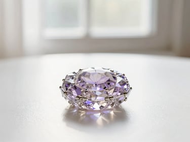 A delicate crystal keepsake refracting soft morning light on a white table, subtle sparkle details