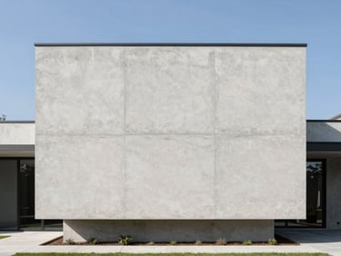 Modern concrete minimalist house facade, straight-on architectural elevation, bright natural daylight, sharp focus, 35mm