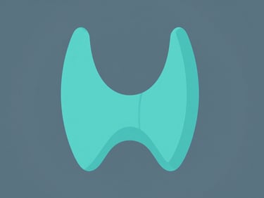 Flat vector illustration of a thyroid scan diagram, clean geometric lines, clinical teal and slate blue, high-contrast digital render