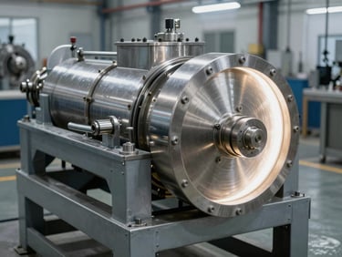 Heavy-duty industrial oil expeller press, clean factory floor, sharp focus on stainless steel compression chamber, technical lighting.