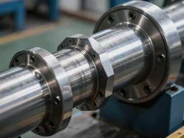 Close-up of industrial stainless steel rotary forming drum, precise geometric nozzles, sharp industrial lighting, cool steel tones