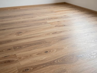 Interior shot of a newly installed laminate floor in a clean room, natural light, 35mm.