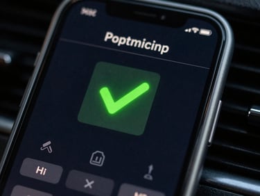 Tight macro shot of a mobile dashboard showing instant deposit confirmation with a neon green success checkmark on a dark mode user interface