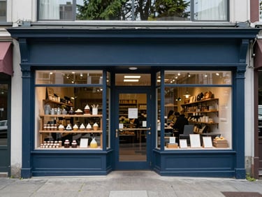 An inviting local bakery storefront in Vancouver, Washington, soft natural daylight, clean modern sidewalk.