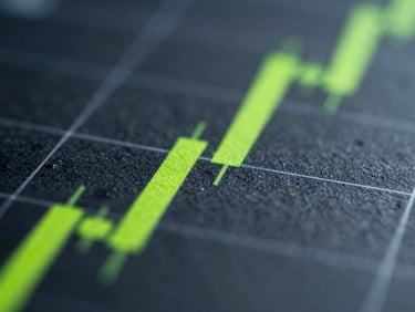 Macro crop of a sharp, high-visibility neon-green financial chart intersecting a deep slate grid, cool studio lighting.