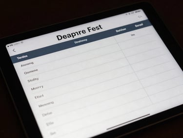 Macro shot of a medical scheduling interface on a tablet, dark mode, clean white typography, precise grid lines