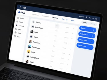 High-fidelity UI mockup of a real estate CRM dashboard on a dark screen, clean data visualization, electric blue accents