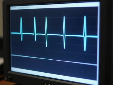 Close-up of a glowing diagnostic oscilloscope screen displaying signal waves in a dark workshop, technical aesthetic