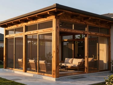 Screened Porches & Pergolas Wooden addition to main house with class walls. Cary NC