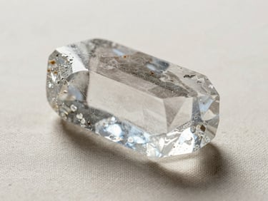 Single crystal specimen on a plain linen surface photographed at 1:1 scale, soft north-facing daylight revealing texture and internal clarity, no props or staging
