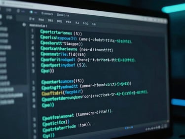 Screenshot of a compiler output window in a dark-themed IDE, showing a clear error message and line number. Neon-cyan accents, moody tech photography, sharp focus.