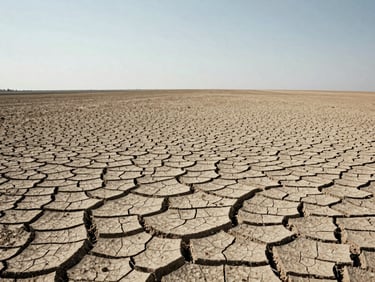 Ground-level shot of a fallow Turkish field at midday, cracked earth texture in foreground, flat horizon, pale sky, no people