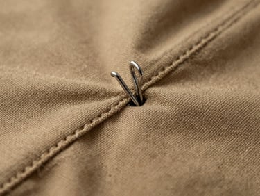 Close-up of double-needle stitching on heavy classic tan cotton canvas, soft natural lighting showing textile texture.