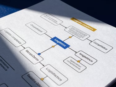An operational flowchart showing logistics compliance nodes, clean vector lines, high-contrast technical diagram, crisp daylight casting subtle shadows