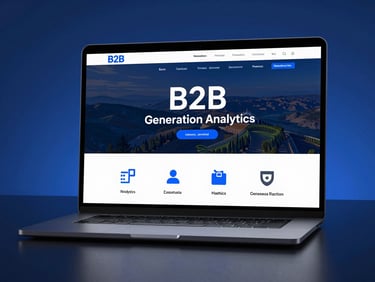 Landscape view of B2B lead generation analytics platform under clean directional blue light