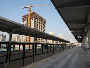 Extreme wide-angle shot of a civic metro terminal under construction.