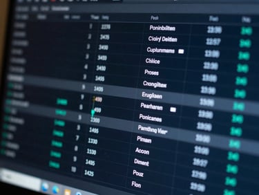 A clean software interface showing data visualization with cool blue reflections, sharp contrast, macro shot